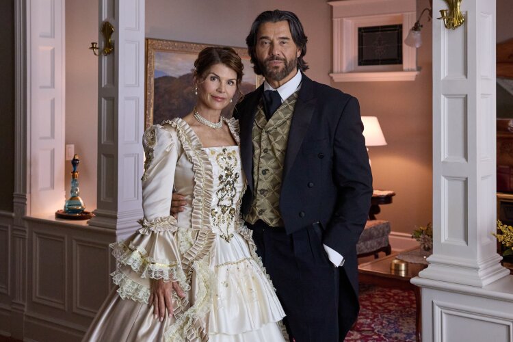 Hallmark Fall Into Love 2026: Full Schedule, Premiere Dates + Filming Locations Lori Loughlin and Steve Bacic posing together for a photo while wearing luxury jewels in Garage Sale Mysteries